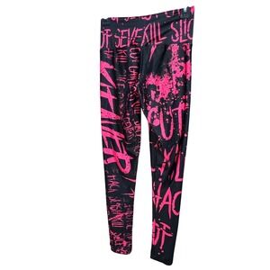 Fashion Art Graffiti Leggings Womens M Black Pink Punk Grunge Text Print Edgy